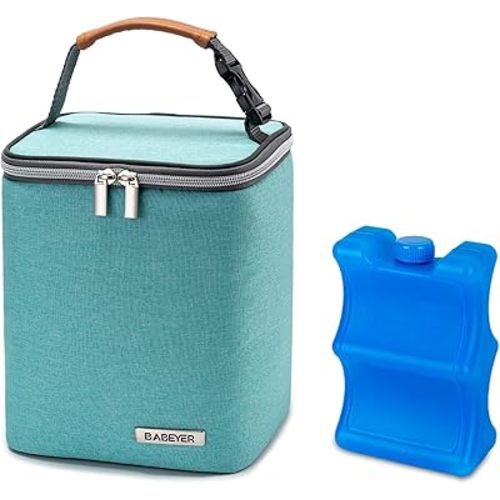 Breast Milk Cooler Bag with Ice Pack Fits 4 Baby Bottles Up to 9 Ounce, Baby Bottle Bag for Nursing Mom Daycare-Aqua