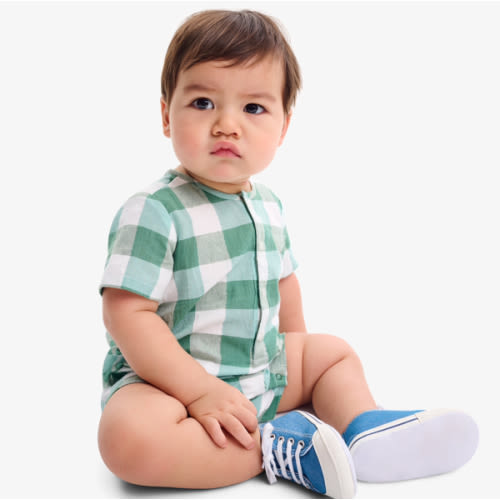 Baby henley picnic shortie in gingham | Primary.com