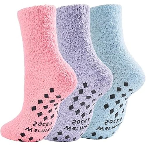 Century Star Fuzzy Socks Slipper Non Slip Grippy Socks for Women Winter Warm Cozy Soft Fluffy with Grips-Hospital