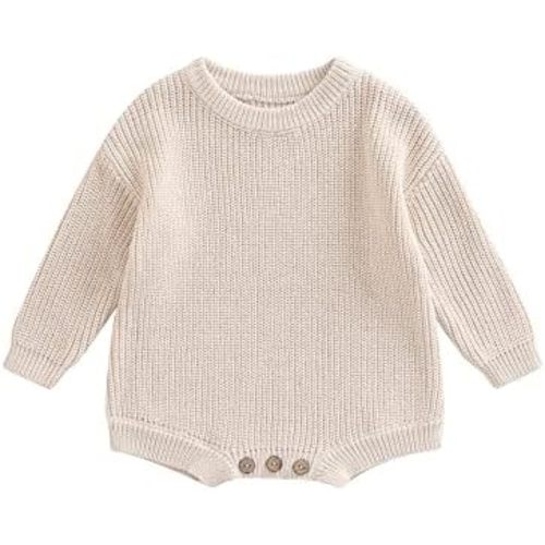 woshilaocai Baby Boy Girl Sweater Oversized Long Sleeve Romper Warm Crewneck Bodysuit Knitted Winter Clothes - Cream - 0-3 Months