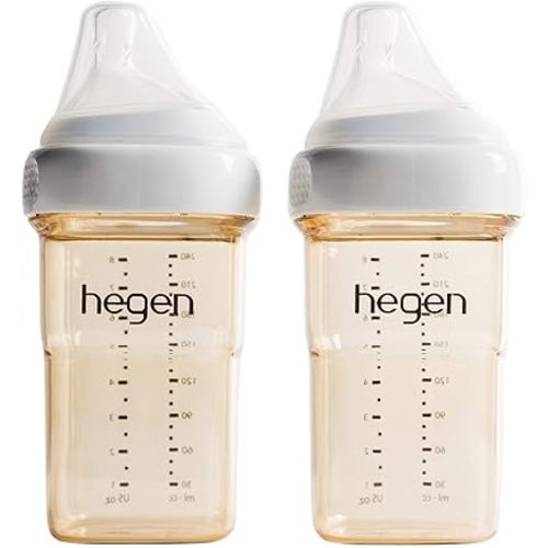Hegen Easy to Clean Anti-Colic Baby Bottle, 8oz for 3 to 6 Months (2-Pack)