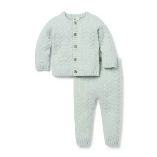 Newborn Aqua Sage Baby Cable Knit Cardigan Matching Set by Janie and Jack