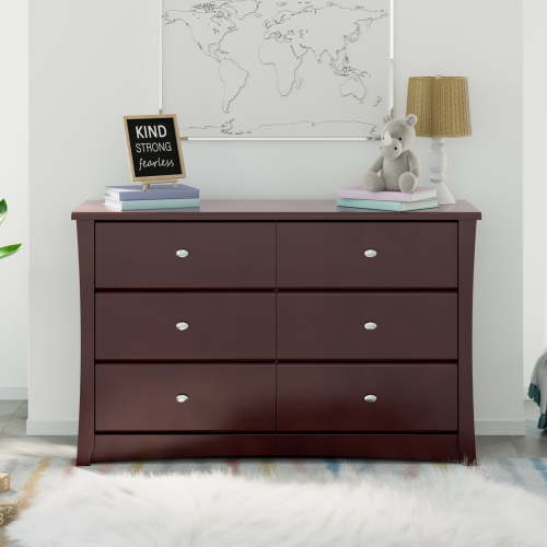 Storkcraft Crescent 6 Drawer Nursery Dresser, Espresso