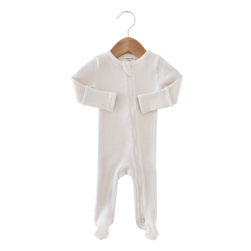 Organic Waffle 2-Way Zip Footie, Snow - newborn