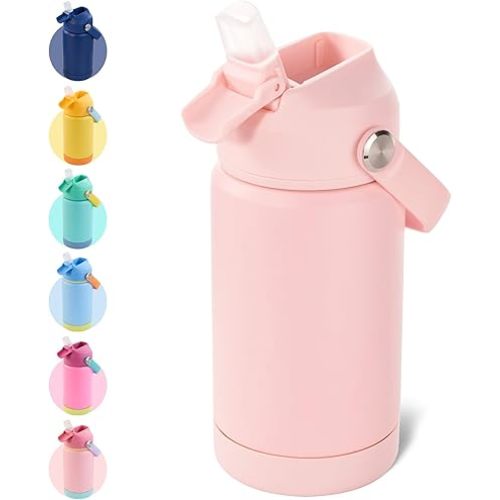 Kerilyn 12oz Kids Water Bottle, Stainless Steel Insulated Water Bottle For Kids, Toddler Cup With Straws Leak-proof, Kids Water Bottles For School Boys Girls, BPA Free, Pink