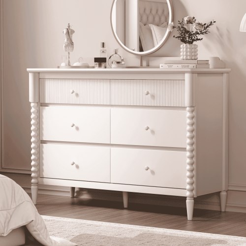 JOINICE 6 Drawer Dresser with Storage, Wide Chest of Drawers for Nursery, Wood Large Drawer Organizer Cabinet for Bedroom, Living Room, White