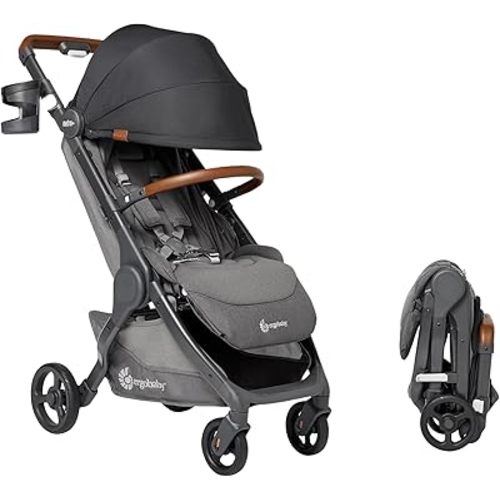 Ergobaby Metro+ Deluxe Compact Baby Stroller, Lightweight Umbrella Stroller Folds Down for Overhead Airplane Storage (Carries up to 50 lbs), Car Seat Compatible, Skyline Shadow