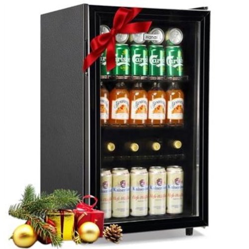 WANAI 125 Can Mini Fridge Glass Door 3.5 Cu.ft Beverage Cooler Refrigerator for Drink Soda Wine