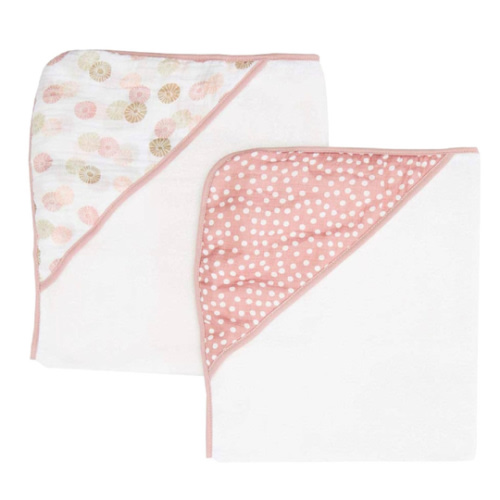Spasilk Baby 2 Pack Soft Terry Towel with Muslin Printed Hood