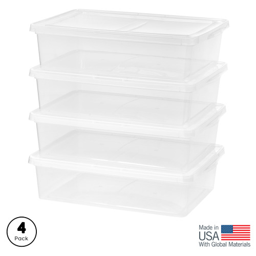 Inspired Essentials 28 Qt. Plastic Underbed Storage Bins with Lids, Clear, Stackable Totes, 4Pk