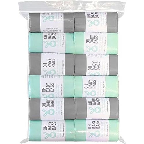 Scented Disposable Plastic Bags, Seafoam and Gray, 12 Rolls (144 Bags)