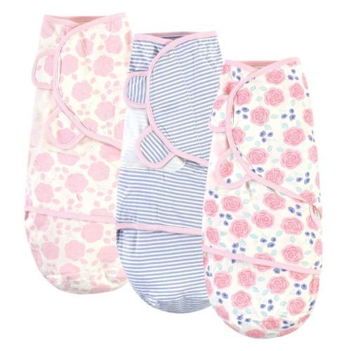 Touched By Nature Baby Girl Organic Cotton Swaddle Wraps, Pink Rose, 0-3 Months