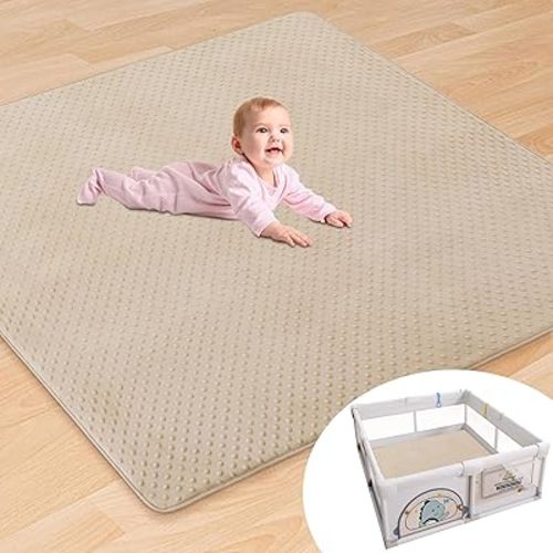 MABOZOO 3D Dotted Fabric Baby Play Mat, 50x50 Inch Baby Playpen Mat for Indoor & Outdoor, Baby Crawling Mat Foam Playpen Mat for Babies, Toddlers, Infants (Khaki)