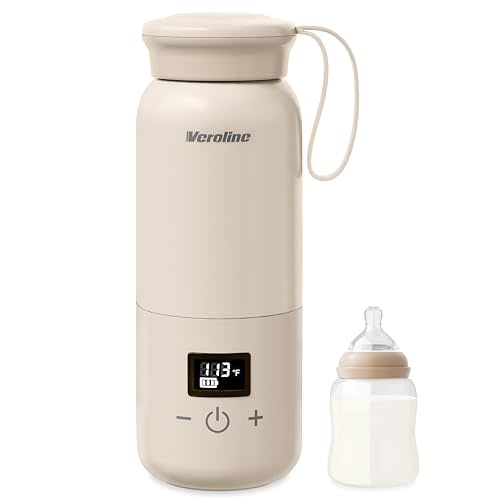 Veroline Portable Bottle Warmer for Travel, 10 Oz Baby Botle Warmer with Adjustable Temp & Keep Warm for Formula, Breastmilk, Super Fast Charging & Cordless Milk Warmer, Rechargeable Water Warmer
