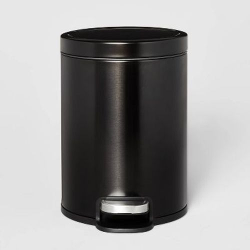 5L Round Step Trash Can Black - Brightroom™: Stainless Steel, Quiet Close Lid, Pedal-Operated, Removable Inner Bucket