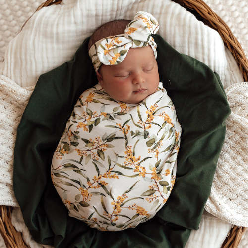 Golden Wattle Organic Snuggle Swaddle &amp; Topknot Set