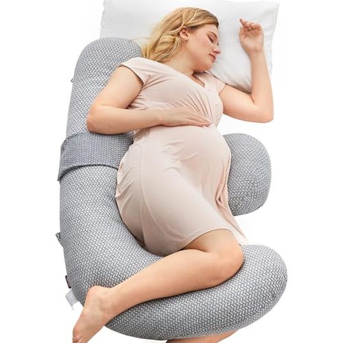 Momcozy Pregnancy Pillows, Original F Shaped, with Air Layer Cover, Grey