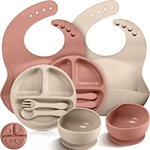 New 9 Pcs Baby Feeding Set Silicone Baby Plate and Bowl Set with Suction  Cup BPA-Free Baby Tableware Set Baby Led Weaning - AliExpress