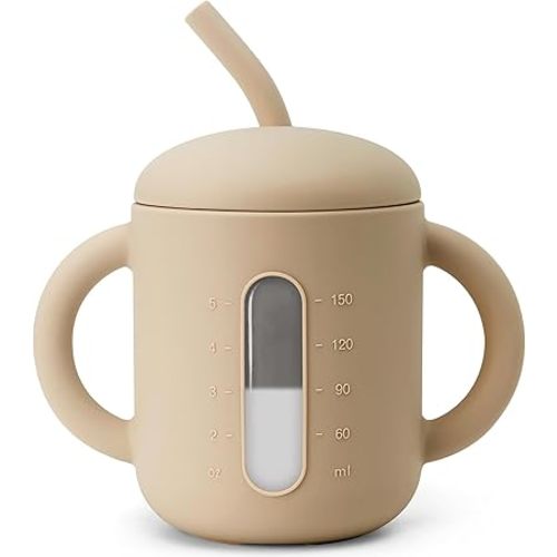 SAMiGO Silicone Baby Straw Cup for 6 12 18 Months, Sippy Cup for Infant and Toddler Training and Water Drinking, 6 OZ