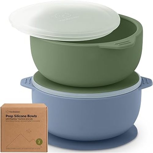 KeaBabies 2-Pack Baby Bowls with Suctions, Lids - Silicone Toddler Suction Bowls for Baby Boy, Girl, Kids, Food Grade Silicone, BPA-Free, Dishwasher Safe, Toddler Eating Essentials (Slate)