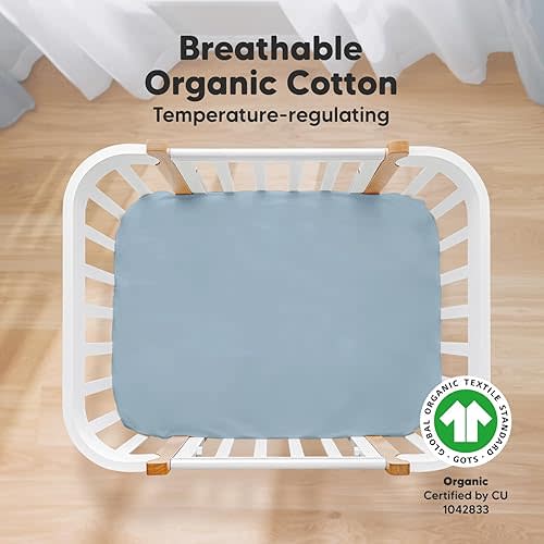 2-Pack Mini Crib Sheets Fitted, Pack and Play Sheets - Organic Cotton Pack N Play Sheets for Pack and Play Mattress, Playard Baby Crib Sheets, Jersey Crib Sheets Neutral for Boys, Girls (Steel)