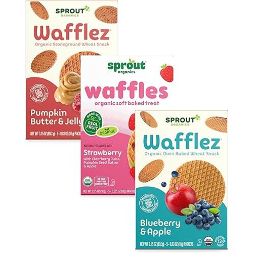 Sprout Organic Baby Food, Toddler Snack Variety Pack, Single Serve Waffles (30 Count)