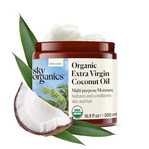 Sky Organics - Organic Coconut Oil for Skin & Hair, 16.9 fl oz - Multipurpose Hair Oil & Body Moisturizer - Vitamins, Antioxidants & Fatty Acids - Vegan, Cruelty Free - Extra Virgin, w ebook