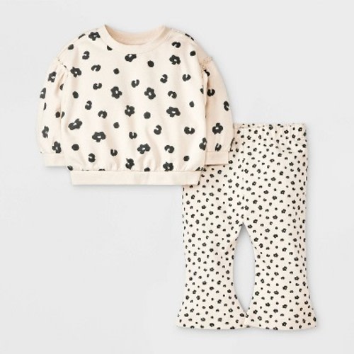 Baby Girls' French Terry Top & Bottom Set - Cat & Jack™ Black/White/Cream 3-6M