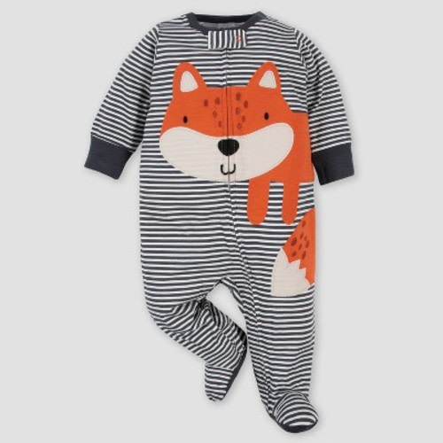 Gerber Baby Boys' 3pk Fox Zip-Front Sleep N' Play - Gray/Cream/Blue