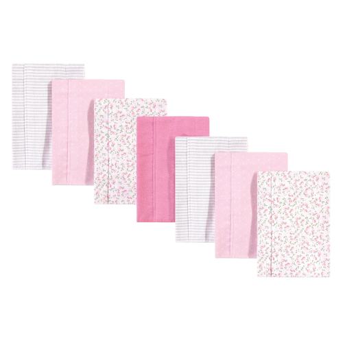 Hudson Baby Infant Girl Cotton Flannel Burp Cloths 7pk Set, Pink Peony, One Size - Pink Peony - One Size