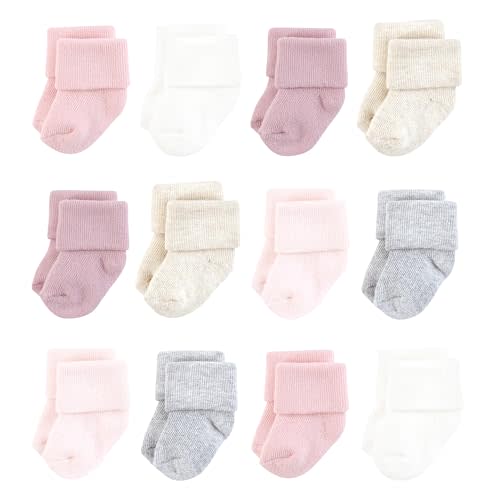 Hudson Baby Baby Unisex Cotton Rich Newborn and Terry Socks, Mauve Neutral, 6-12 Months, Pink
