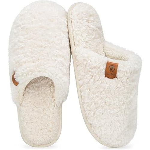 EverFoams Women's Fuzzy Slip-on Slippers Warm Cozy Soft Lightweight Memory Foam Indoor House Shoes