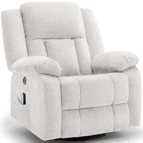 Korser Rocker Recliner Chair, Glider Recliner Chairs for Adults, 360° Swivel Recliner with Massage and Heating, Rocking Recliner Chair with Side Pockets and USB for Living Room, Bedroom, Nursery