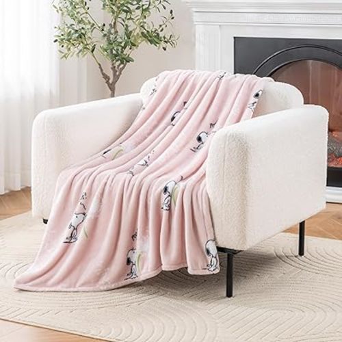 Berkshire Blanket Peanuts VelvetLoft Cute Character Snoopy Plush Throw Blanket,Peanuts Snoopy Make A Wish Spring Pink,Throw 55 in x 70 in (Official Peanuts Product)