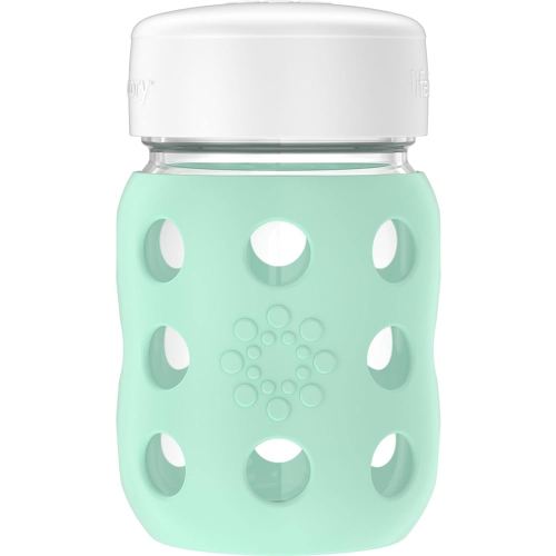 Lifefactory 8-Ounce Wide Neck Glass Baby Bottle with Protective Silicone Sleeve and Flat Cap, Mint (LG2231WMI4)