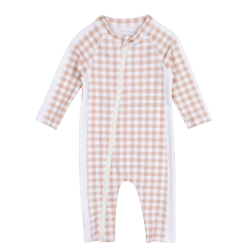 Long Sleeve Romper Swimsuit | "Pink Gingham"