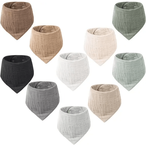 Konssy Muslin Baby Bibs 10 Pack Baby Bandana Drool Bibs 100% Cotton for Unisex Boys and Girls, Soft Absorbent Set for Teething and Drooling