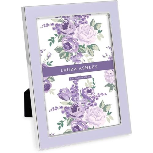 Laura Ashley 5x7 Lavender Enamel Picture Frame, Silver Metal Edge with Easel, for Countertop, Counterspace, Tabletop Display, Bookshelf, Desk, Wall Décor, Photo Gallery (5x7, Lavender W/Silver)