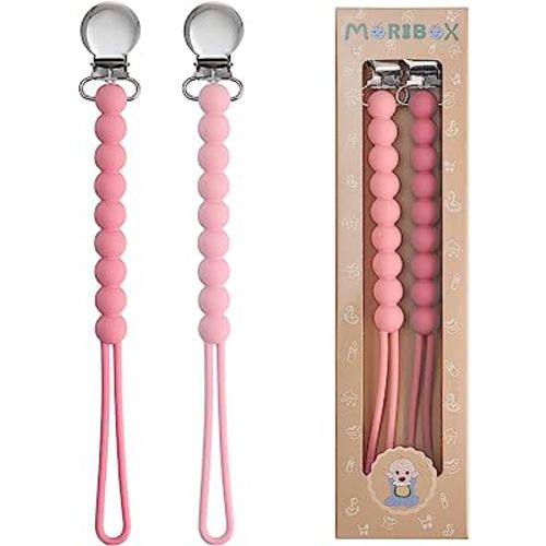 Pacifier Clips Baby Girls - MORIBOX Paci Clip Soothe Baby Binky Holder for Shower Birthday Gift 2 Pack