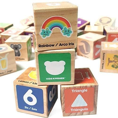 Bilingual Alphabet Blocks - Jumbo Stacking Toys & Educational ABC Games for Kids, 30 Wooden Blocks