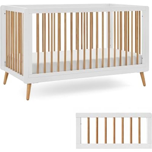 Tatum 3-in-1 Convertible Crib with Guardrail- White and Natural