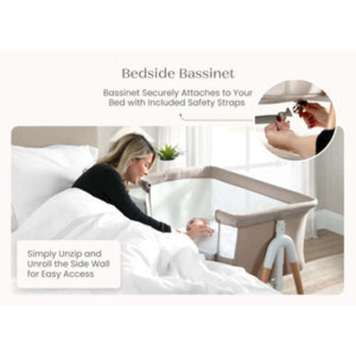 Bondi Adjustable Height Bedside Beechwood Bassinet