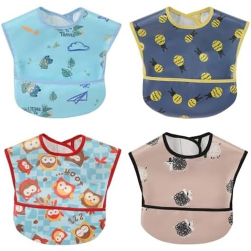 Baby bibs Waterproof Toddler bib - Feeding bib with Pocket for Infant Boy Girl Washable 6-36M
