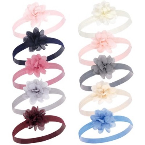 Hudson Baby Infant Girl Headbands 10pk, Chiffon Cream Blush, 0-24 Months