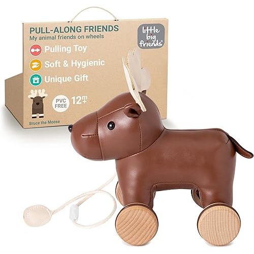 Little Big Friends Pull Along Friends | Pull Along Toy for Baby | Traditional Toys | Easy to Clean | Bruce The Moose