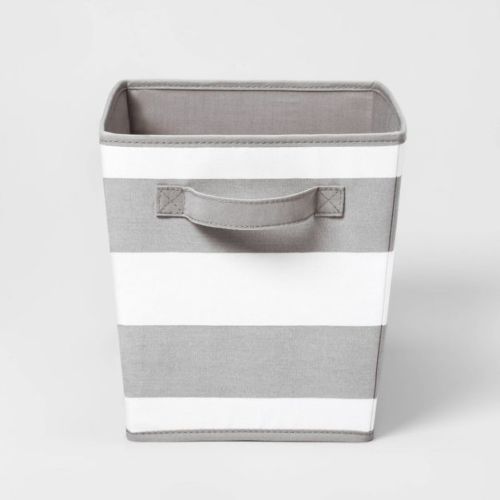 Large Canvas Striped Kids' Bin Gray - Pillowfort™: Toy Storage, Decorative Rectangle, 21.63 Volume, No Assembly