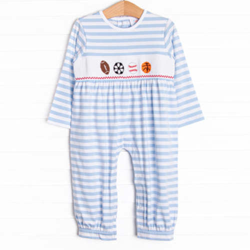 Sports Smocked Romper, Blue – Stitchy Fish