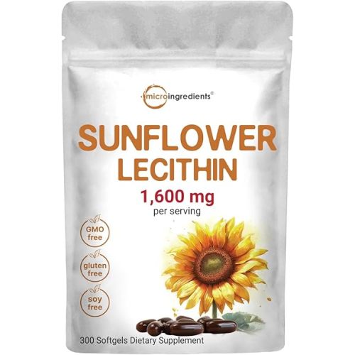 Micro Ingredients Sunflower Lecithin 1,600mg Per Serving, 300 Softgels | Sustainably Farmed Source, Cold Pressed, Rich in Phosphatidyl Choline | Lactation Supplement | Soy Free, Non-GMO