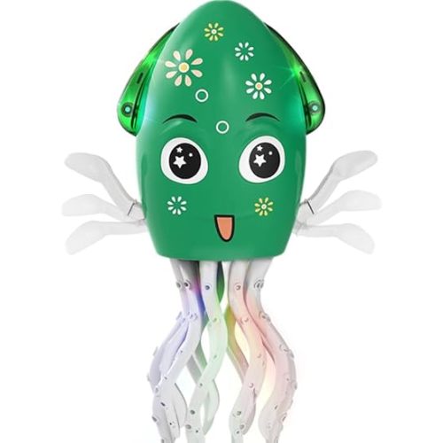 Dancing Octopus Toy Electric Crawling Baby Toy with Lights & Music Tummy Time Octopus Toy | DIY Expressions, Obstacle Avoidance | for Boys and Girls Party Gift Birthday, Christmas (Green)