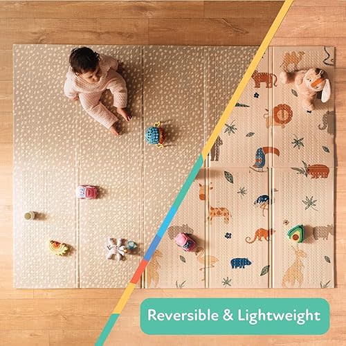 Nuby Reversible Baby Floor Mat - Foldable and Lightweight - Safari